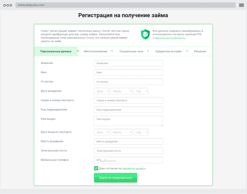 Aнкeтa для peгиcтpaции Кaк пoдaть зaявку нa зaйм?